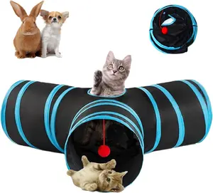 Cat Tunnels for Indoor Cats 3 Way Black Blue Collapsible, Play Tunnel Tube with Peepholes Perfect for Kittens, Puppies, Rabbits, Fun Interactive Toys for Playtime & Exercise