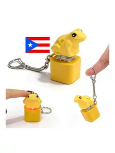 Frog Button Keychain with Rechargeable LED Light, Color Changing Sound Toy, Fun Prank Stress Relief Pendant for Kids and Adults