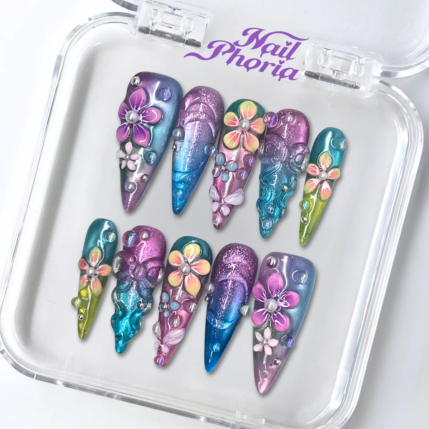 NailPhoria FAIRY DEW - SPRING Handmade Press-On Nails | Reusable, Salon-Quality, Long-Lasting, Glossy Design