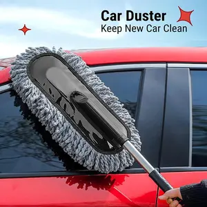 Windshield Cleaning Tool, Microfiber Car Window Cleaning Tool with Extendable Handle, Auto Interior Exterior Glass Wiper, Car Glass Cleaner Duster, Car Washing Accessories, Window Cleaning Kit