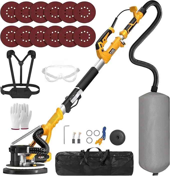 GEVEELIFE Electric Drywall Sander with Vacuum, 13000Pa Suction Power, 120° Pivoting Head & Ergonomic Handle, Foldable Wall Sander with LED Light & Dust Bag for Ceilings & Walls,【summervibes】,Gift ideas for Dad