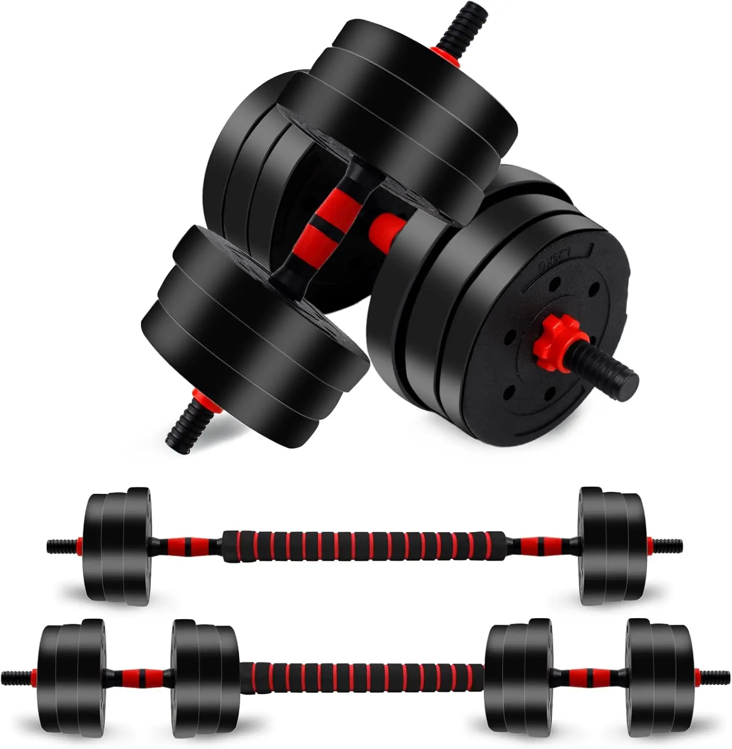 SummerVibes 22/44bls Adjustable Dumbbell Set for Home Gym Fitness Weight Plates, 3-in-1 Ergonomic Modes, Heavy Duty Cast for Strength Training Barbell Weight Set Exercise Equipment Gifts for Mother's Day