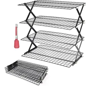 4-Tier Collapsible Cooling Rack for Baking, Foldable Cooling Grid, Adjustable Stackable Roasting Cooking Drying Wire Cooling Rack for Cookies Baking