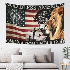One Nation Under God Flag 3x5 Ft Double Sided, God Bless America Christian Jesus Lion Patriotic Flag, Faith Over Fear Religious Outdoor Indoor House Tapestry Decor