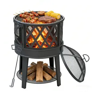 2-in-1 Wood Burning Fire Pit & BBQ Grill with Cover & Poker - Outdoor for Patio