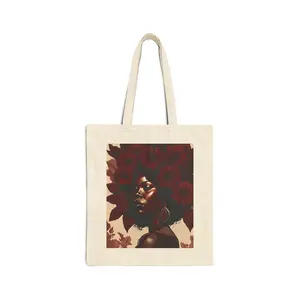 Afro Floral Portrait Tote Bag | Sunflower Crown Artwork on Canvas