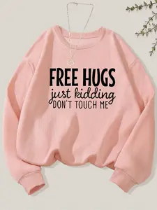 Women's Letter Print Drop Shoulder Sweatshirt, Casual Long Sleeve Round Neck Pullover for Fall & Winter, Women's Clothes for Daily Wear