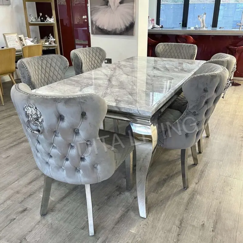 NEW 180CM MARBLE TOP DÏNING TABLE AND CHAIRS NEW 180CM MARBLE TOP DÏNING TABLE AND CHAIRS