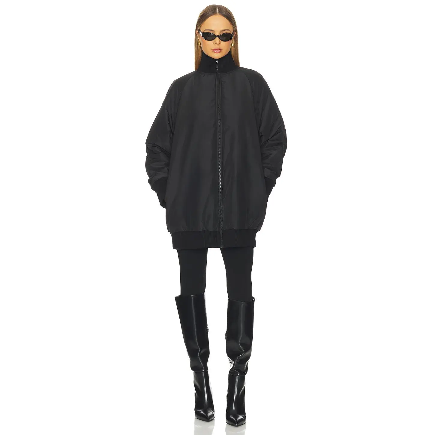 Norma Kamali Oversized Turtleneck Bomber Jacket Above The Knee in Black