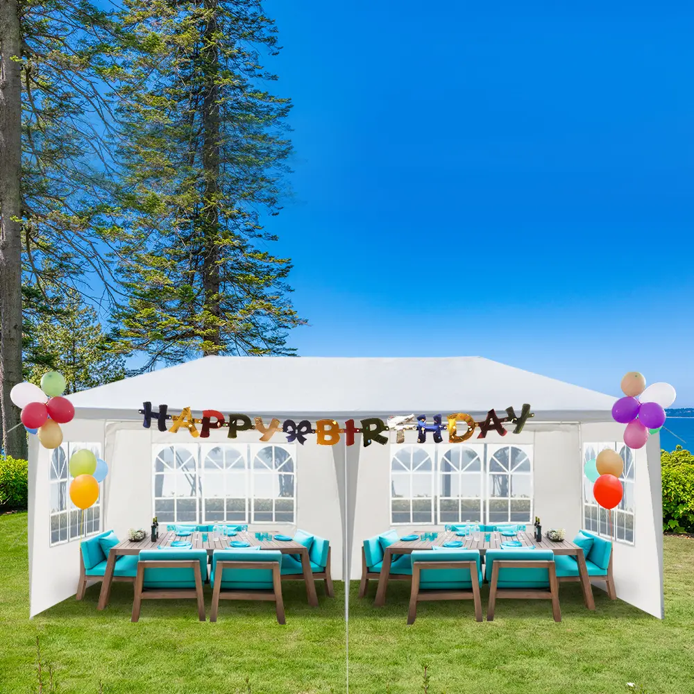 10x20 FT Party Tent w/ 4 Removable Sidewalls & Clear Windows – Waterproof White Canopy for Weddings, Backyard BBQs, Flea Markets & Craft Fairs, Heavy Duty Iron Frame w/ Threaded Pipe Connection, Ropes & Stakes Included