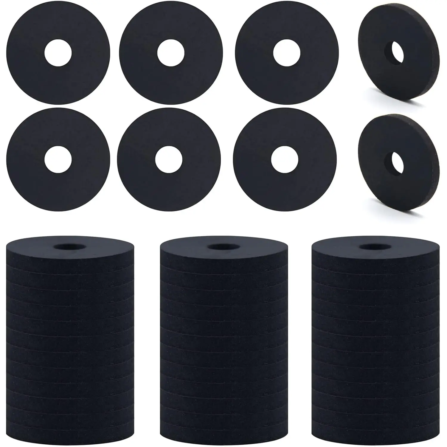 100 count Flat Rubber Washer, Heavy Duty Abrasion Resistant Rubber, 1 OD x 1/4 ID x 1/8 THK Grommet Black Washers Vibration Damping Pads for Household  Spacers Screws Faucets Shower (25mm)