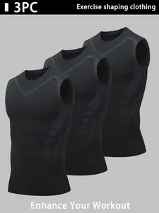 3 Pack Black Men's Muscle Tank Tops, Snug Fit Compression Sports Base Layers