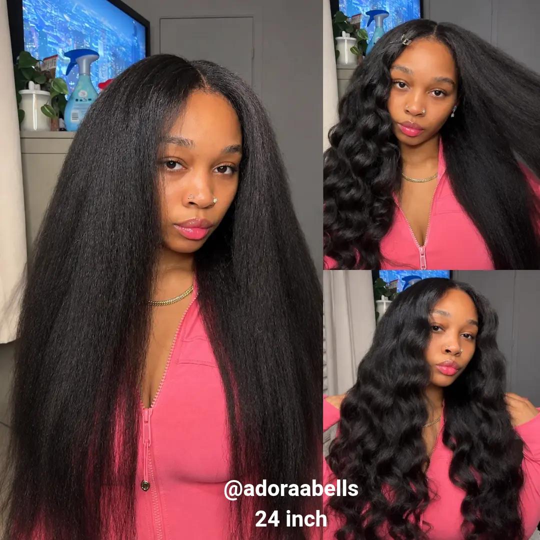Nadula V Part Kinky Straight Wig Minimal Leave Out Glueless 100% Human Hair Natural Density Soft Blends Well EasiContour Adjustable Cap Beginner Friendly SoHoChic TikTokShopBackToSchool