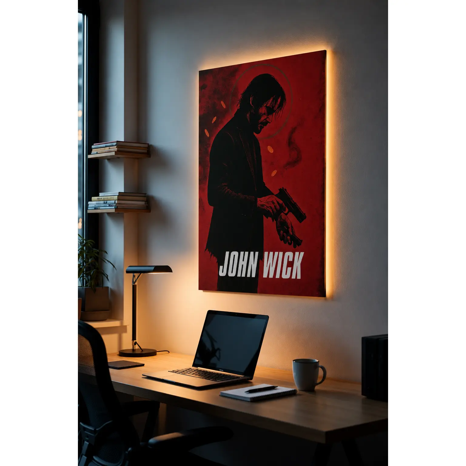 John Wick Thick Satin Poster - 16"x24" Artistic Neo-Noir Photo Paper Print, Baba Yaga Assassin Minimalist Dark Aesthetic Indoors Wall Decor, Father's Day Collectible for John Wick Fans Action Movie Lovers