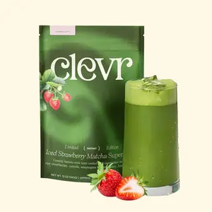 Clevr Iced Strawberry Matcha SuperLatte - Ceremonial Matcha Oatmilk Latte Swirled in Juicy Strawberry and Honey Lions Mane with Ashwagandha, Reishi Mushroom and Probiotics