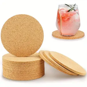 5pcs Absorbent Insulated Non-slip Cork Table Cushion，Cork Coaster, Kitchen Coasters, Placemat, Cork Mat, Round Absorbent, Insulated, Non-slip Cork Table Mat, Home