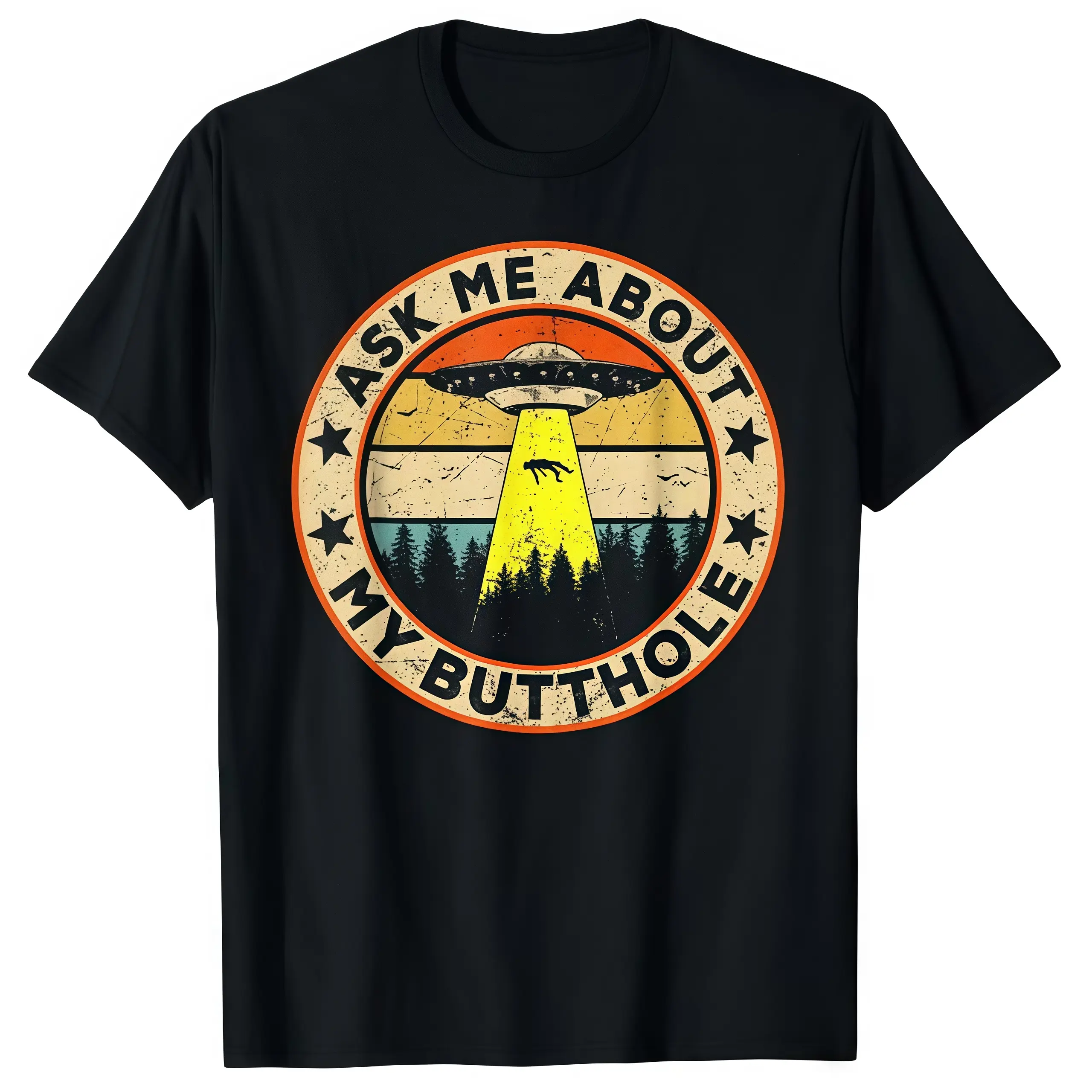 Short Sleeve Ask Me About My Funny UFO Alien Abduction Vintage T-Shirt For Men Women Perfect Gift For Any Occasion