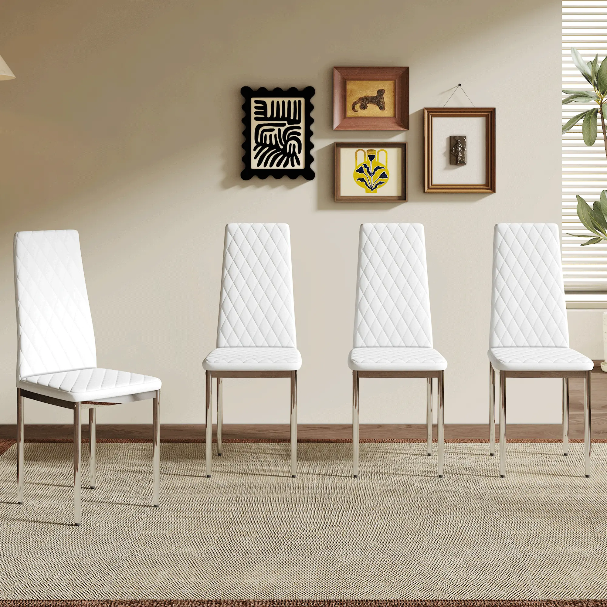 Modern Dining Chairs Set of 4/6,PU Faux Leather High Back Upholstered Side Chair metal legs,Ergonomic dining chair and comfortable dining chair,For Dining Room Kitchen,Living Room,Vanity,Kitchen,Bedroom and Offices