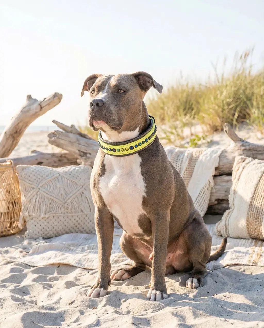 New Pastel Yellow Luxury Dog & Cat Collar - 1.5 inches W, 15.5-17.5 inches, Heliotrope Vitrail Medium Biothane, Crystal Accents, Sealed Ends, Customized, Ready to Ship