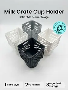 1/2 Gallon Milk Crate Cup Holder Organizer - Retro Style 3D Printed PETG for Vehicle Storage & Organization - Lightweight Durable Design for Drinks Snacks Keys - cool car accessory