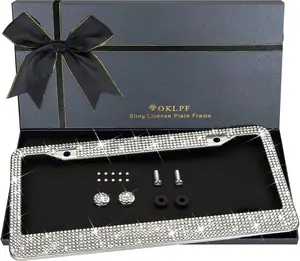 1200 pcs Bling, White, Rhinestone, License Plate Frame, Rustproof Car Tag Holder with Screws, Fits Standard US Cars Trucks