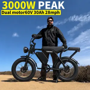 Two-seat design 3000W peak electric bike, 20*4 inch fat tires, 90Nm torque, top speed 28 mph, 60V 30Ah battery, range 80-120 miles, LCD display electric bike