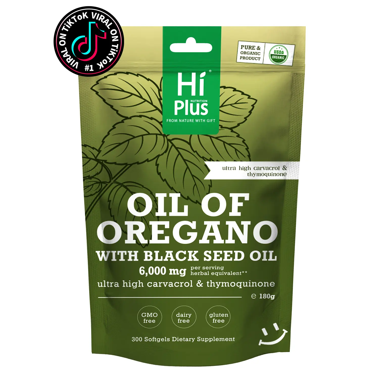 Hi Plus 2-in-1 Oil of Oregano + Black Seed Oil Softgels 6000mg | 4X Strength Carvacrol & Thymoquinone | Plant-Based, Non-GMO, Immune Support | 300 Softgels