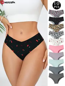 HOTCOM Women's Solid Color /All over Print Briefs, Soft Comfy Breathable Seamless Panties for Daily Wear,Underwear for All Seasons, Panties Collection,Fashion Breathable Underwear ice silk Fit Everyday