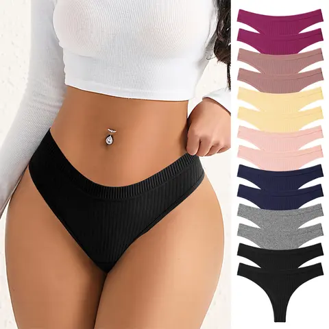 Hotcom Women’s Seamless Thongs 14-Pack – Tailored Fit for Every Curve, Cotton Ribbed Soft Breathable Minimalist Underwear, All Seasons Essential