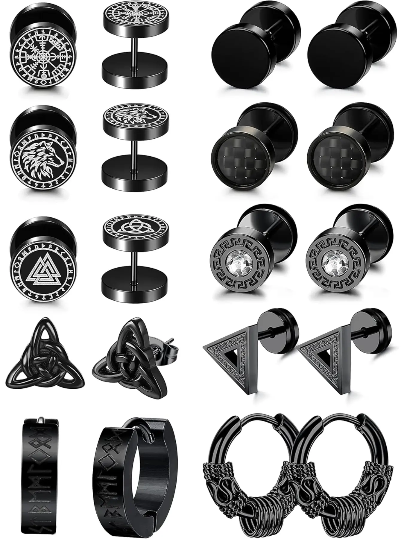 Mens Earrings for Men Stainless Steel Hoop Earrings Hypoallergenic Earrings Men's Viking Jewellery for Men Round Huggie Hoop Stud Earrings Boys Earrings Screw Earrings CZ Gothic Earrings Stainless Steel Studs Earrings Jewelry