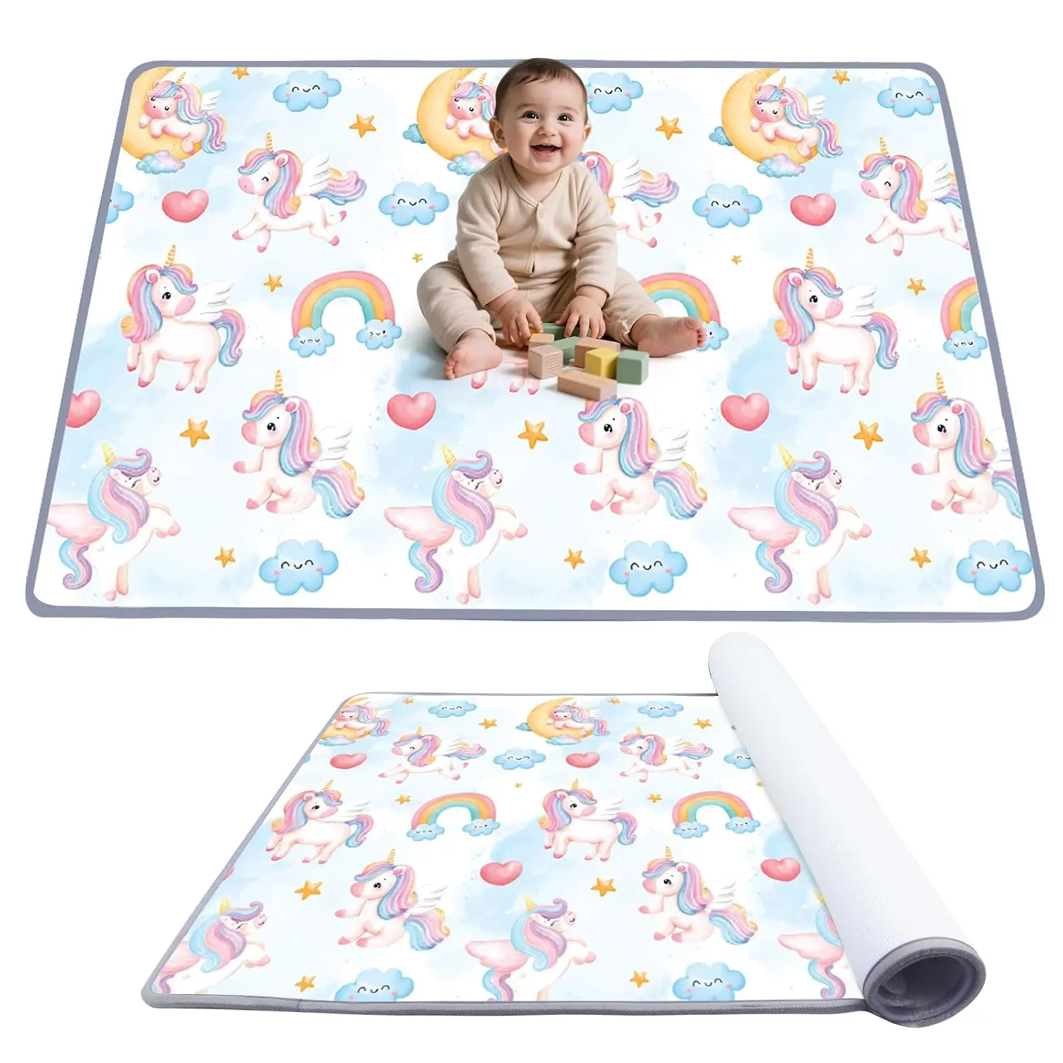 Baby Play Mat, 78” x 47” Foam Tummy Time Non-Slip Mat for Floor Crawling, Motor Skill, Portable Waterproof Infant Activity Playpen Playmat for Newborn to Toddler, Play Mat for Babies