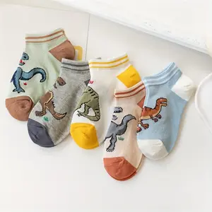 5 Pairs of Children's Short Socks Thin Mesh Breathable Baby Boys and Girls Cartoon Dinosaur Boat Socks