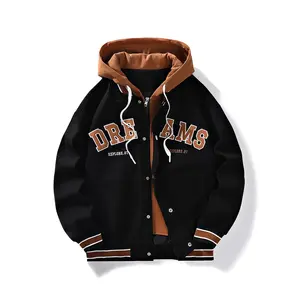 Men's jacket for spring, autumn, winter, casual fashion, couple style, loose and fake two-piece set, hooded jacket, school style, black long sleevedRAIMENTRY