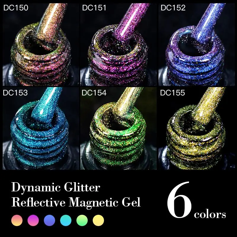 MTSSII 8pcs Dynamic Reflective Holographic Cat Eye Nail Polish Set, Galaxy Starry Shimmer Effect Manicure Nail Art Gel Polish & Magnetic Stick, DIY Nail Art Kit for Women & Girls
