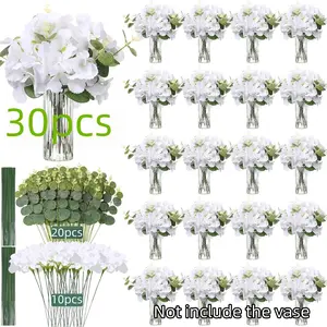 30Pcs Hydrangea Artificial Flowers 10 Fake Hydrangea 20 Eucalyptus Stems for Wedding Table Centerpieces Party DIY Floral Decoration