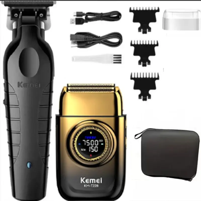 Kemei Rechargeable Cordless Shaver for Men, Portable Beard Shaver, Multi-Functional Precision Beard Trimmer, Face Care, Hair Clipper Set, Beard Shaver Kit Km-2299, Km-T228