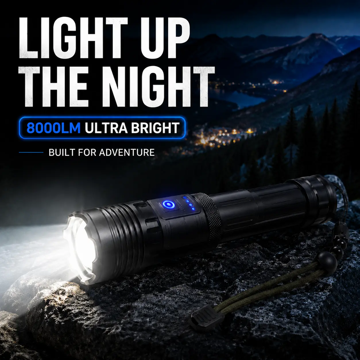 Portable Durable Metal Aluminum Alloy Tactical LED Flashlight Single Pack (18 * 4.3 * 3.5 Cm) - 12000LM Ultra High Lumens, 5-Mode Zoomable, Dimmable, Extendable, USB Charging, Waterproof, Secondary Rechargeable Batteries for Camping, Hiking, Luminous