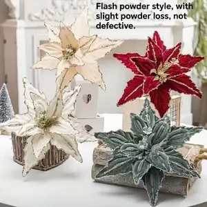 Christmas Floral Decorations, Velvet Artificial Flowers, Glitter, DIY Bouquets for Party Wedding Valentine's Day