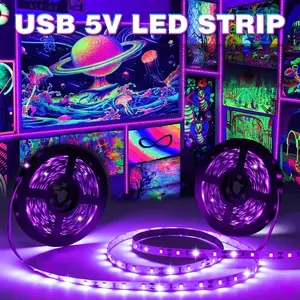 UV Light Party Lamp with USB Plug and Battery Box, Dc 5v, Adjustable UV-C LED Bulb for Halloween Christmas Valentine Birthday Decorations, Party Lighting Decoration, Led Strip Lights, Adjustable Leds