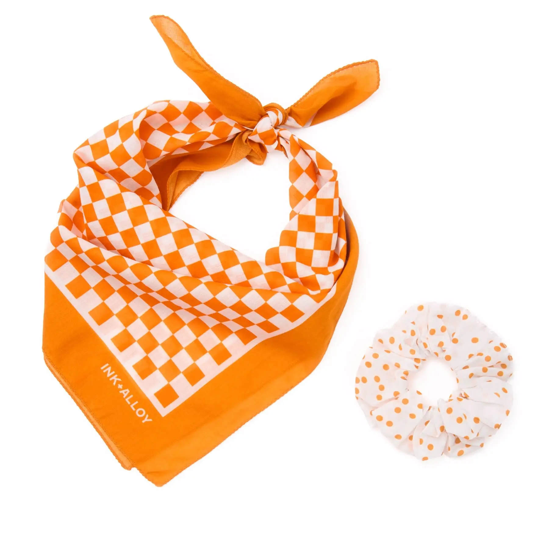 Game Day Check Scarf + Scrunchie Orange + White 21x21
