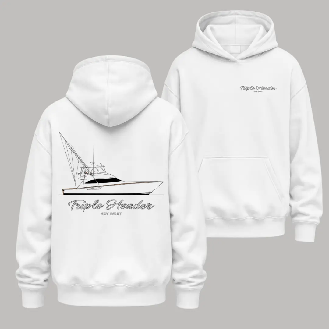 Triple Header Key West Fishing Hoodie – Sportfishing Boat Graphic, Soft Cotton Blend Pullover, Boating Gift