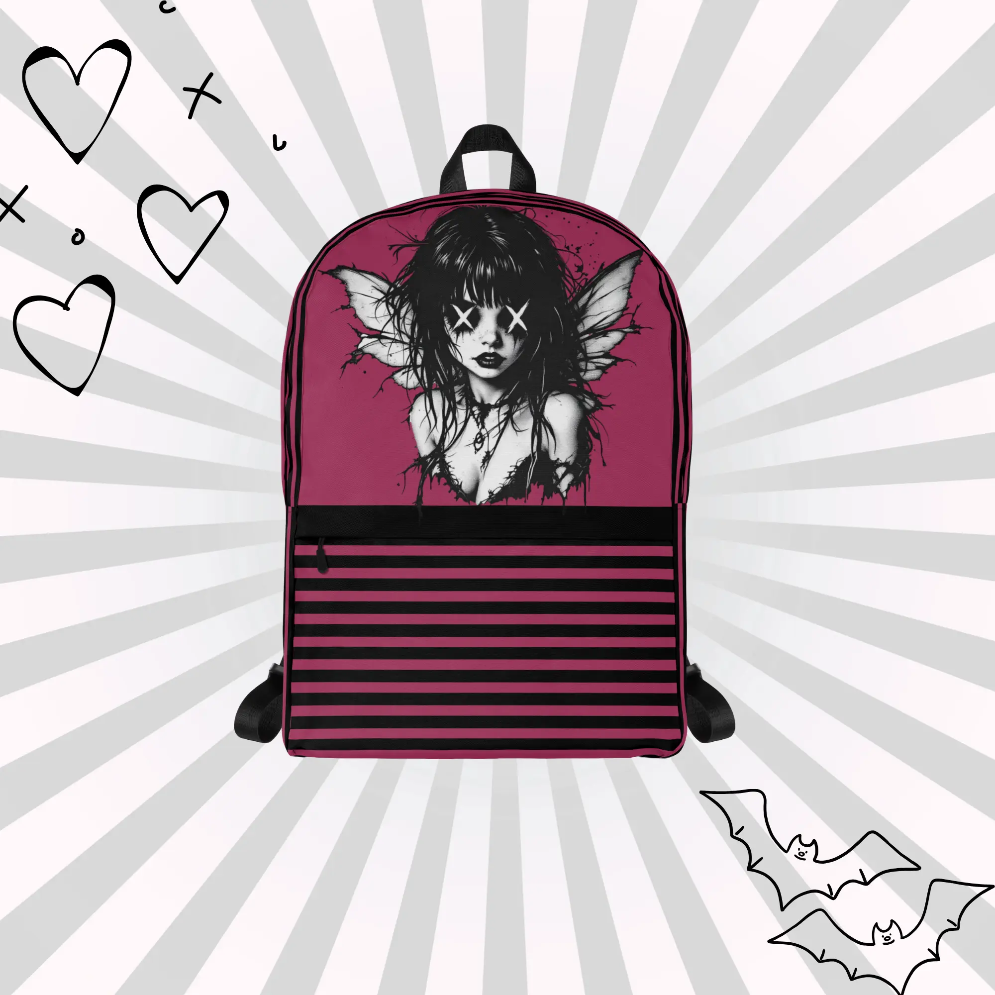 DreamSage Burgundy Gothic Fairy Backpack - Y2K Style, Water-Resistant Polyester, 4 Gallons Capacity, Zipper Closure, Large Inside Pocket for 15" Laptop