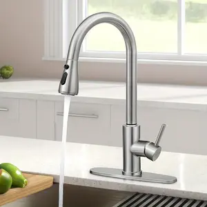 Kitchen Faucet with Pull Down Sprayer, High Arc Single Handle, Brushed Nickel, Brushed Go Home ld Finish Modern Durable Steel