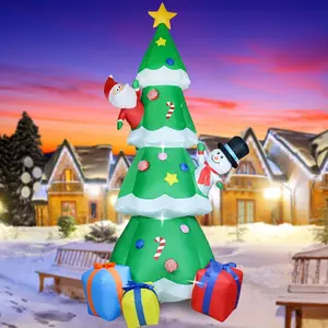 9-foot Christmas inflatable decorative green tree, colorful gift box with stars, suitable for indoor/ outdoor courtyard, garden and lawn decoration - the perfect choice for holiday parties and Christmas decoration, Christmas Decorations for