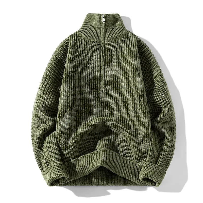 Men's Fashion Turtleneck Half-Zip Knit Top - Ribbed Cuff & Hem, Long-Sleeve Pullover, Casual Garment for Daily, Outdoor Autumn Winter Occasions, Tops, Garments, Menswear, Knitwear, Longsleeves, Quarter