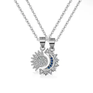 925 Sterling Silver Sun & Moon Couple Necklace Set – Solid S925 Matching Pendants (16” + 2” Extension)