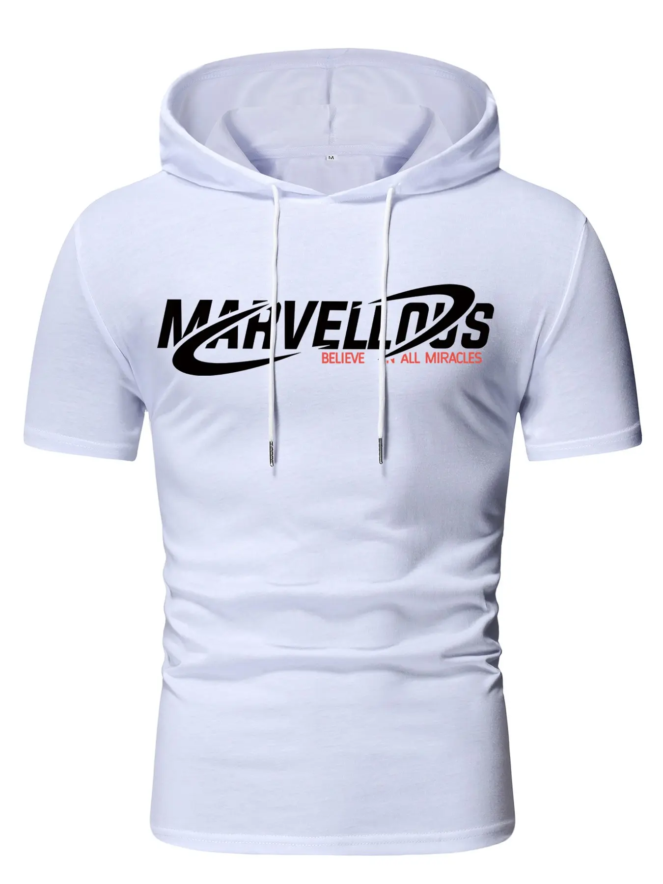 Men's Streetwear Short Sleeve Fitted Hoodie | Casual Urban Fashion Graphic Tee for Summer OOTD | Comfortable Lightweight Gym & Street Style Essential Tops, Menswear
