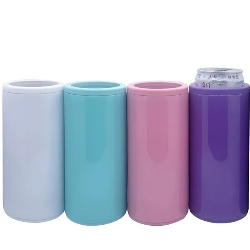 12oz Blank Sublimation Can holder Cooler With screw on Lid Straight Tumblers Stainless Double Insulated