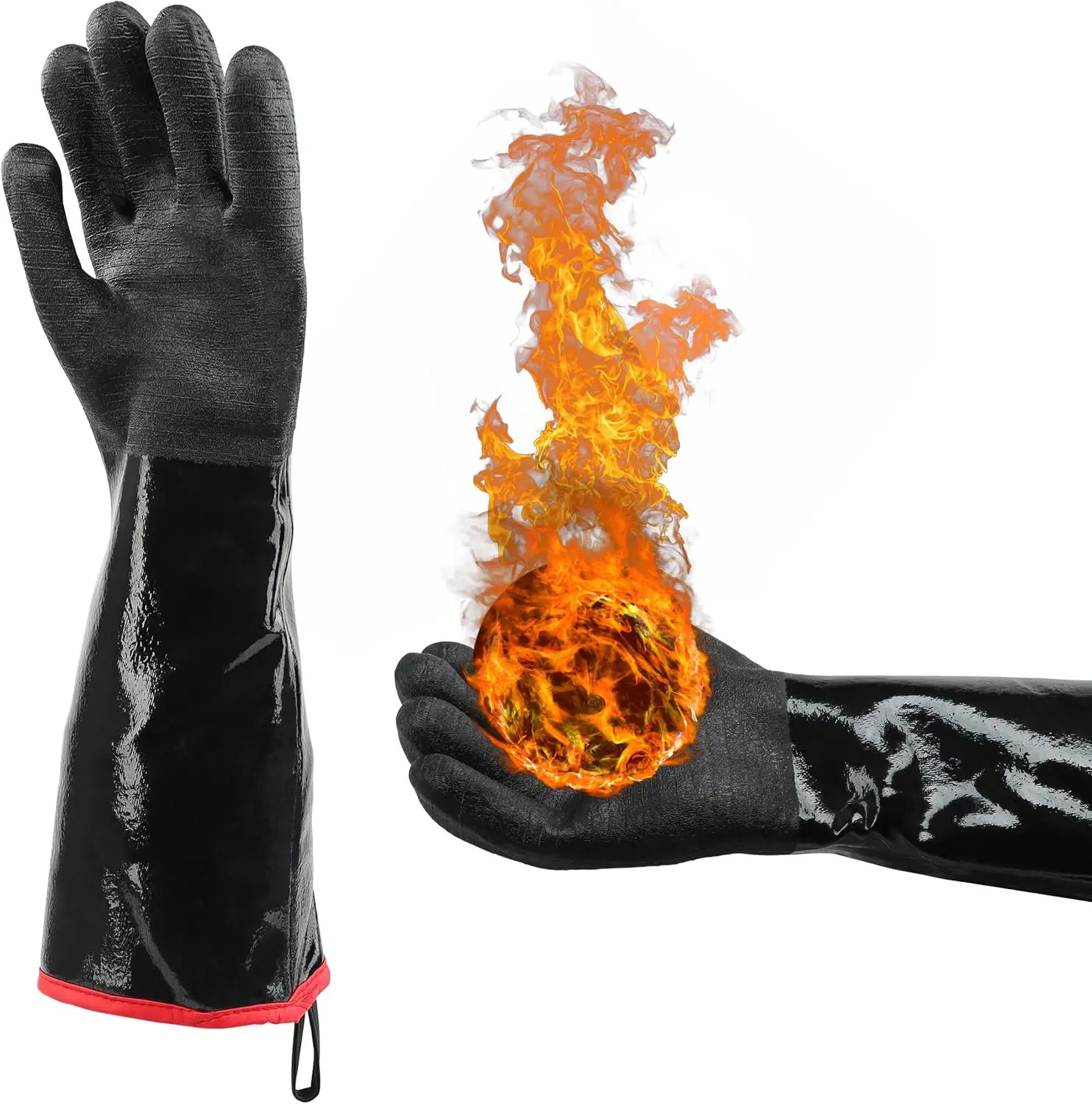 BBQ Gloves - 1472%F Thicken Heat Resistant Gloves w/S-Hook 14 in Kitchen Oven Mitts Waterproof Grill Gloves OilResistant Grilling Gloves Cooking Gloves for TurkeyFryer/Baking/Oven/Smoker
