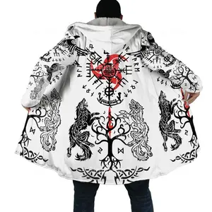 Autumn and Winter Cape Men's Viking Print Hooded Long Sweater